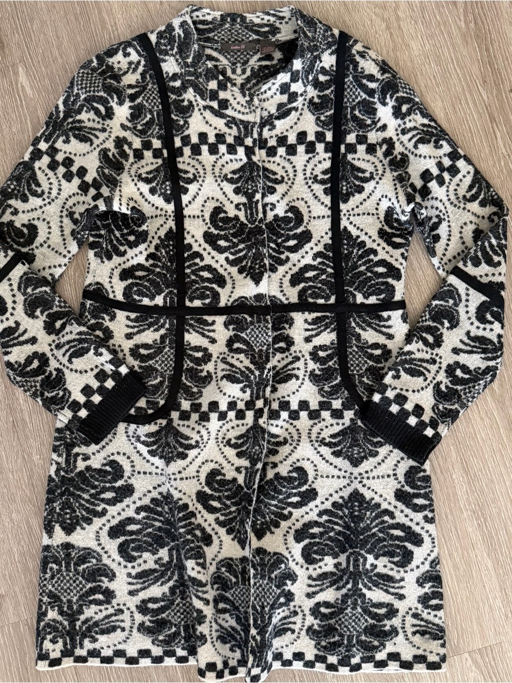 Heather B damask long wool blend cardigan L